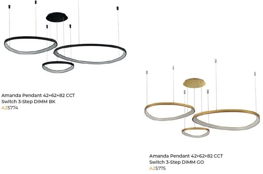 Lustra LED suspendata moderna AMANDA 42+62+82 3-STEP DIMM aurie