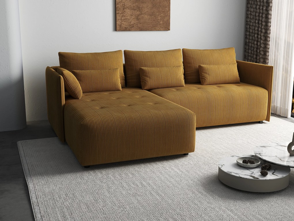 Colțar extensibil dumonde cu ladă de depozitare si sezut confortabil din spuma high-density, Malta Zoom Mustar II 235x185 cm