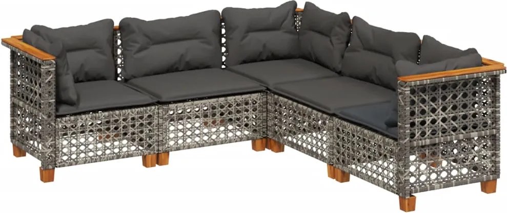vidaXL Set canapea de grădină cu perne, 5 piese, gri, poliratan