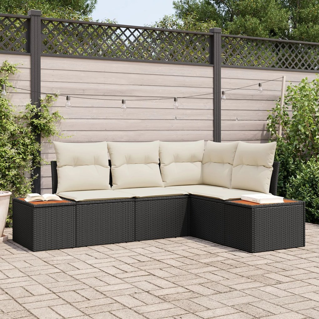 vidaXL Set de canapele pentru grădină cu pernă 4 pcs Negru Rattan poli