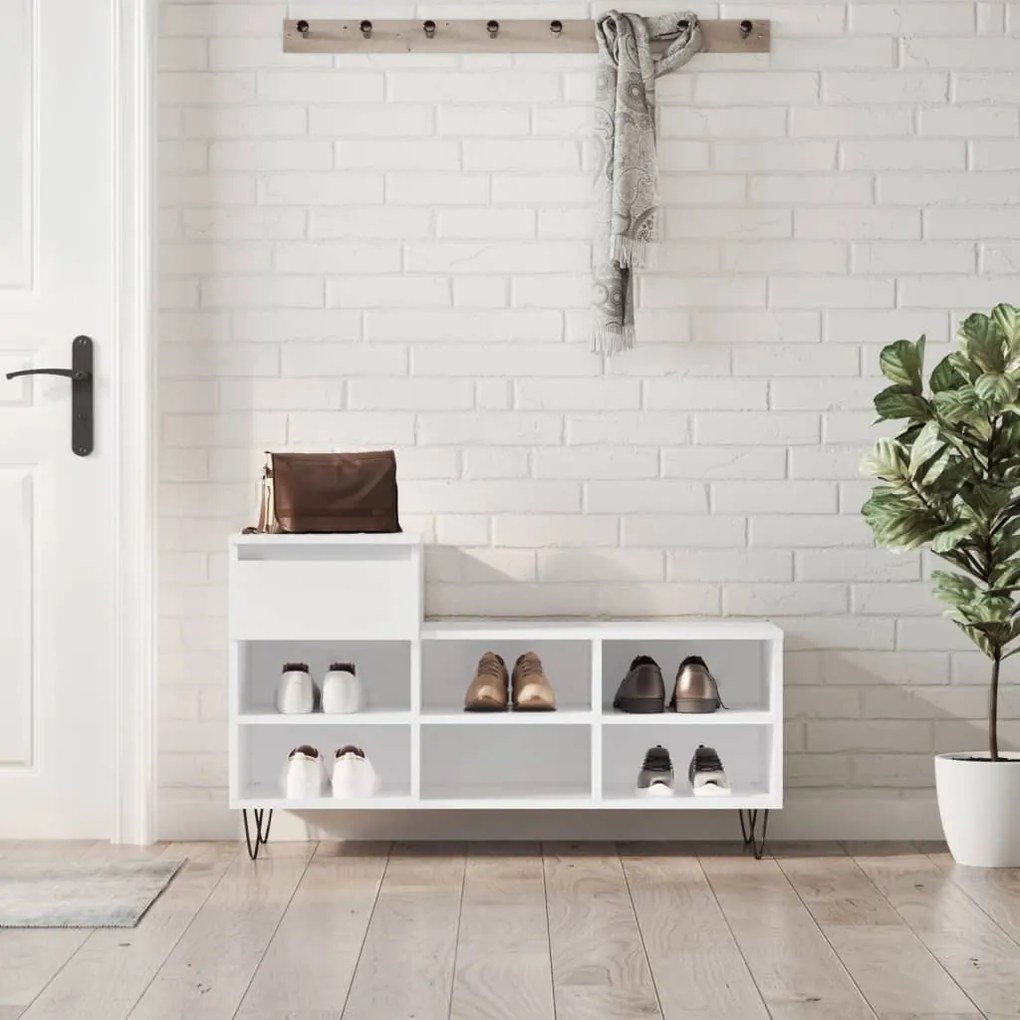 vidaXL Pantofar, alb extralucios, 102x36x60 cm, lemn compozit