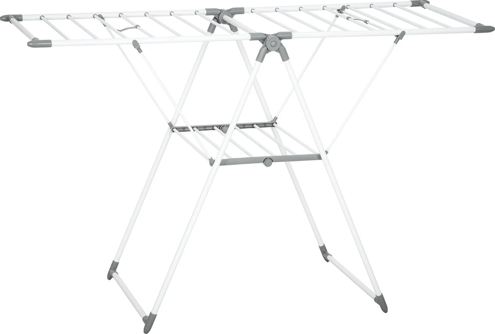 HOMCOM Uscător de Rufe cu 2 Niveluri Reglabil pe 4 Înălțimi Diferite, Uscător din Metal și Plastic, 156.5x61.5x97 cm, Alb | Aosom Romania