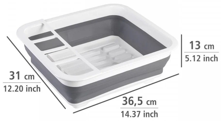 Scurgator de vase pliabil, Wenko, 36.5 x 13 x 31 cm, polipropilena/plastic, alb/gri