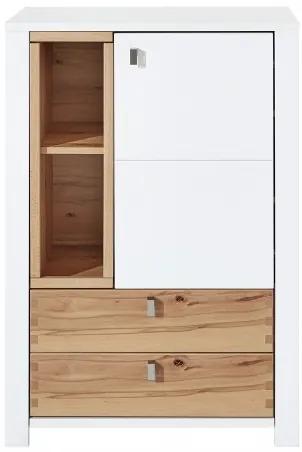 Cabinet hol din pal si MDF cu 2 sertare si 1 usa, Selina Alb / Natur, l73xA41xH106 cm