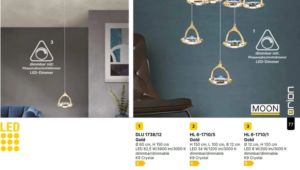 Lustra LED suspendata cu cristal K9 design lux MOON 12L
