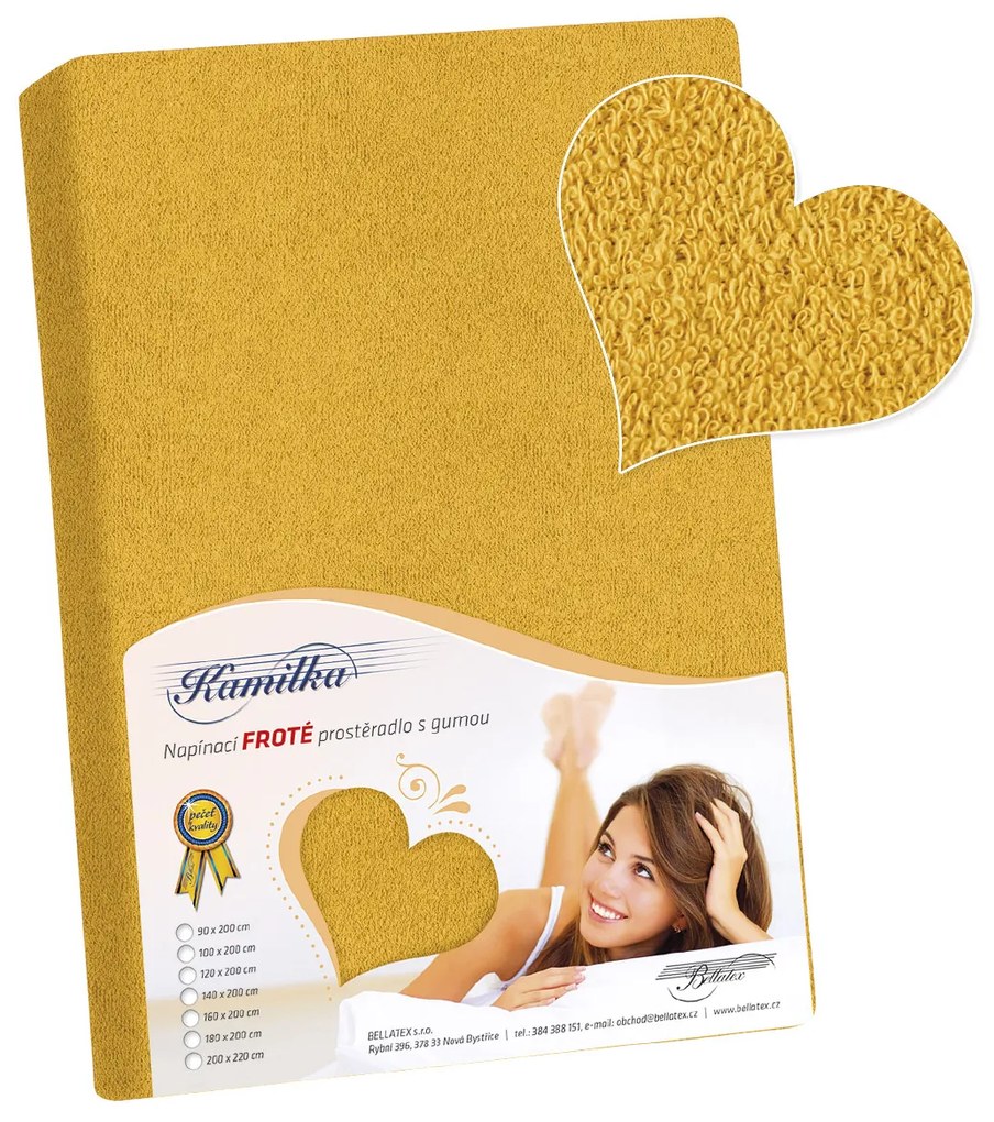Cearșaf de pat din frotir Bellatex Kamilka muștar, 90 x 200 cm