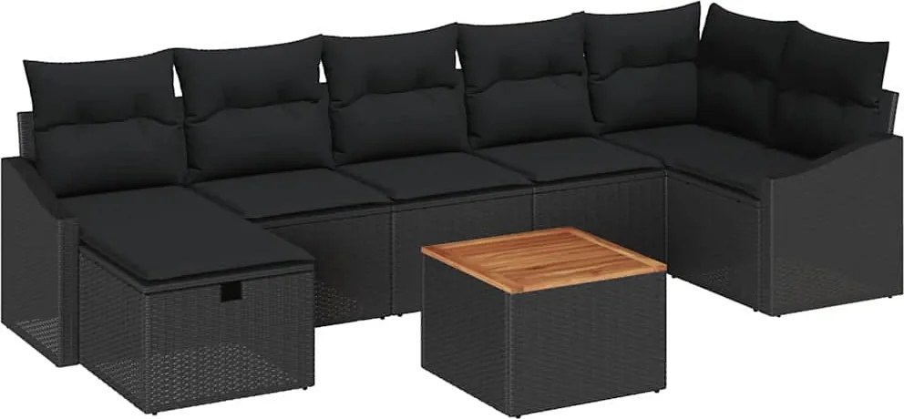 vidaXL Set de canapele pentru grădină cu pernă 8 pcs Negru Rattan poli