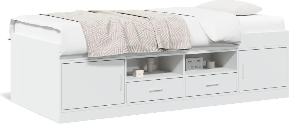 vidaXL Pat de zi cu sertare fără saltea, alb, 75x190 cm