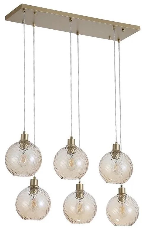 Lustra cu 6 pendule metal auriu, sticla champanie Radiance