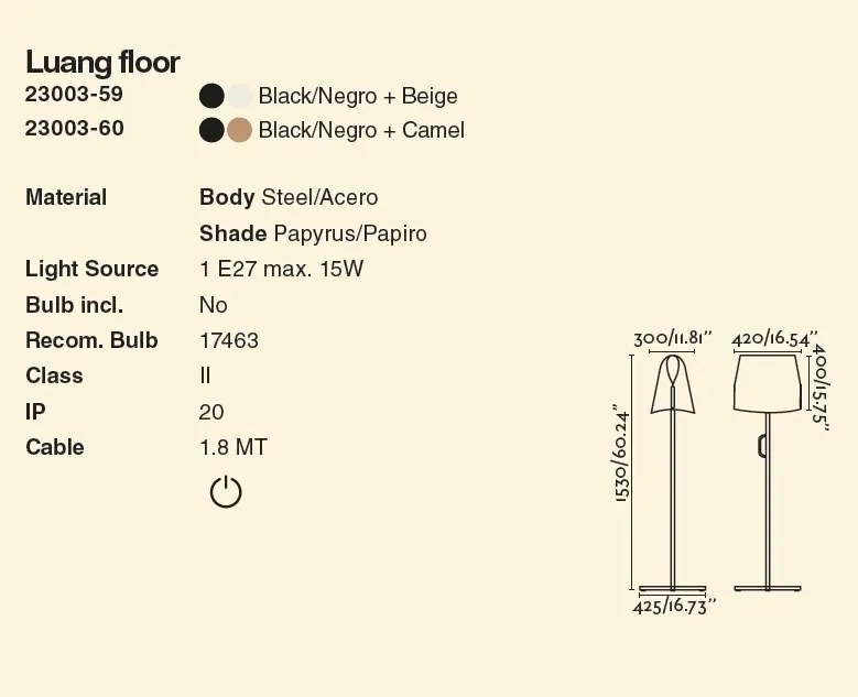 Lampadar/Lampa de podea design decorativ LUANG M Black/beige