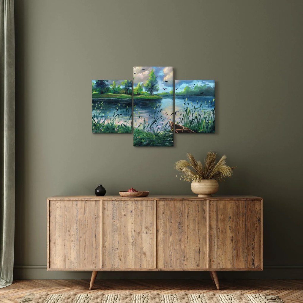 Tablou- Pictură în ulei, seară de vară lângă lac (90x60 cm)