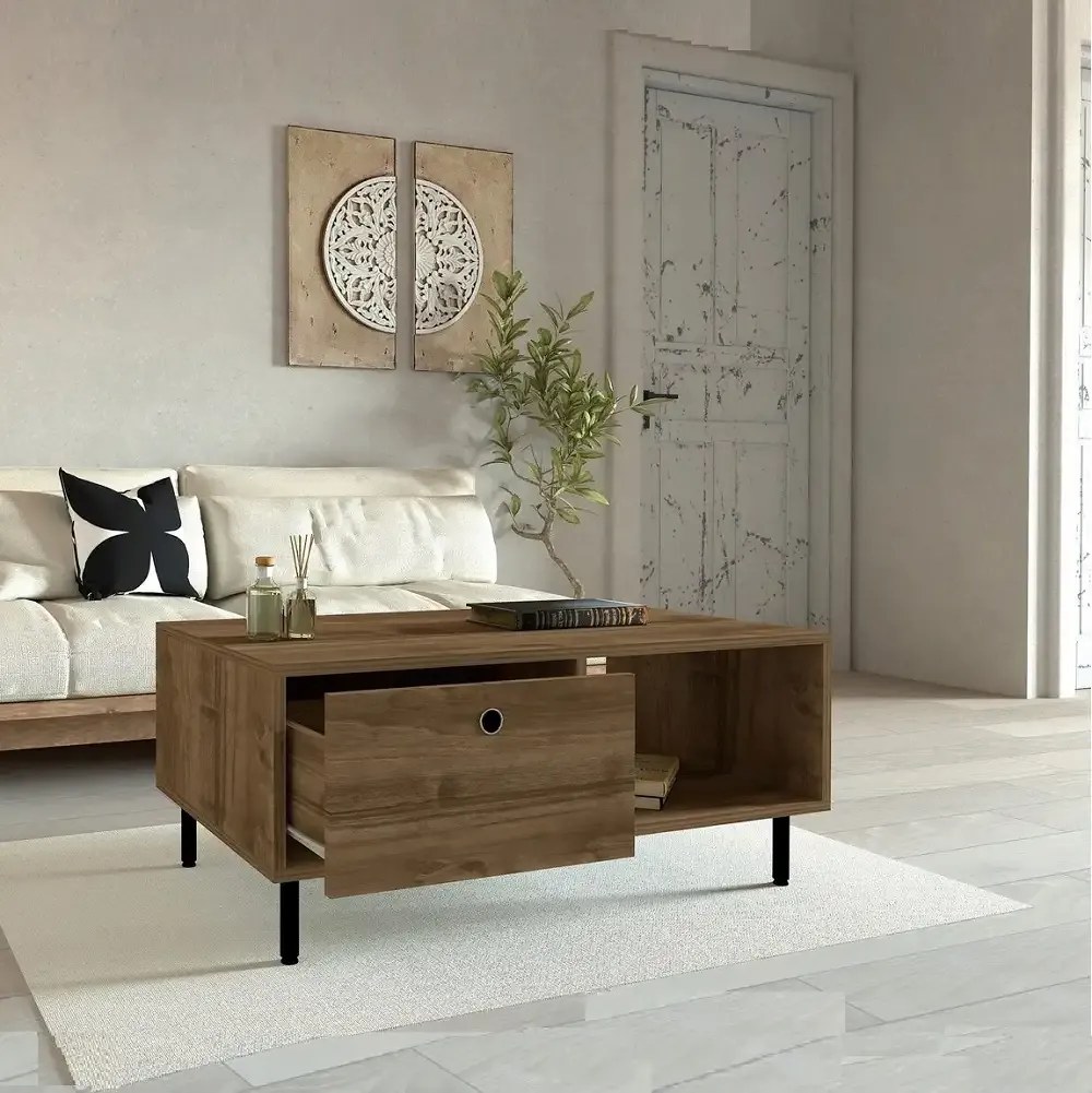 Masuta cafea Nando cu sertar ,pentru living,culoare nuc 100 cm