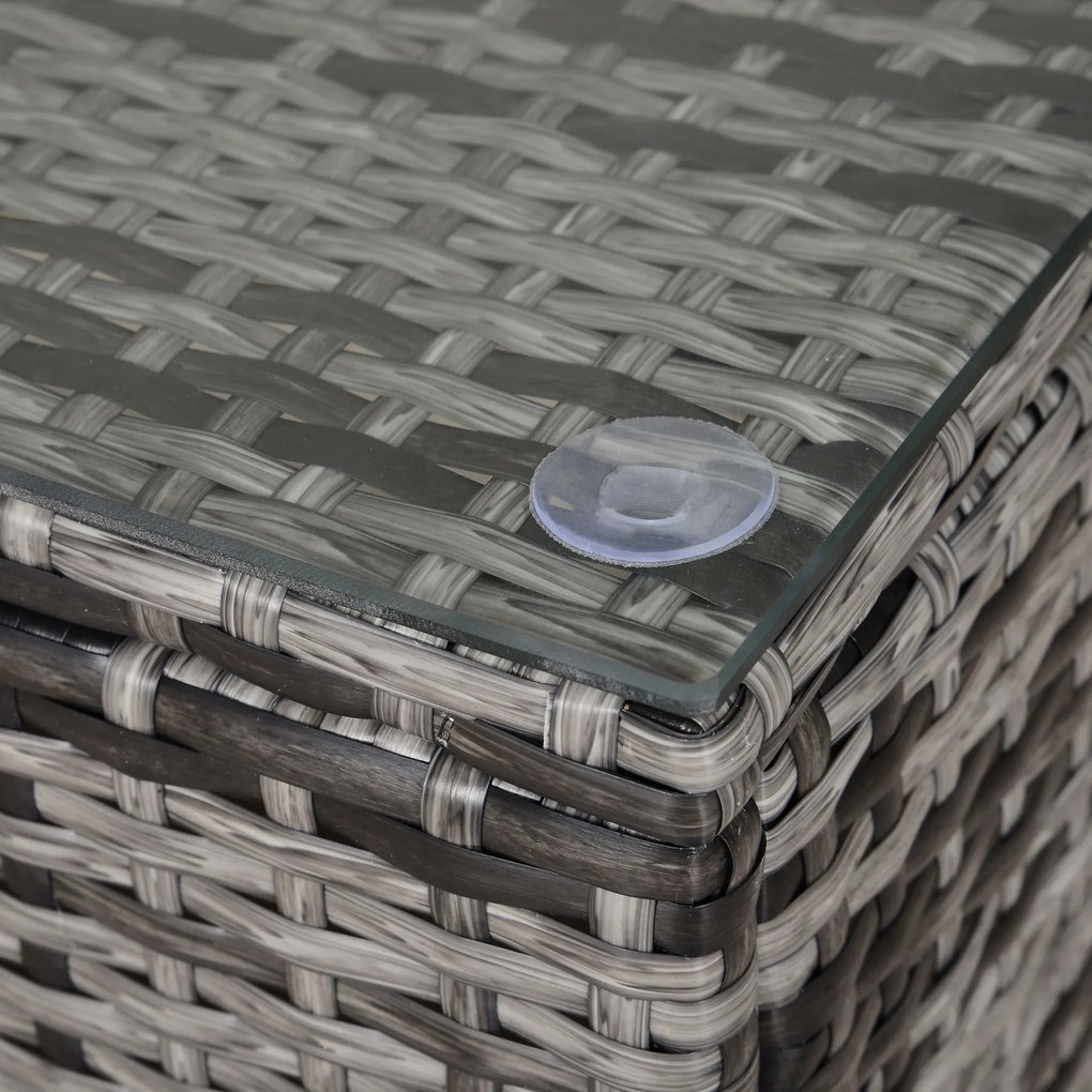 Outsunny Măsuță de grădină blat din sticlă securizată 5 mm ratan împletit 85 x 50 x 39 cm Max. 70 kg gri | Aosom Romania