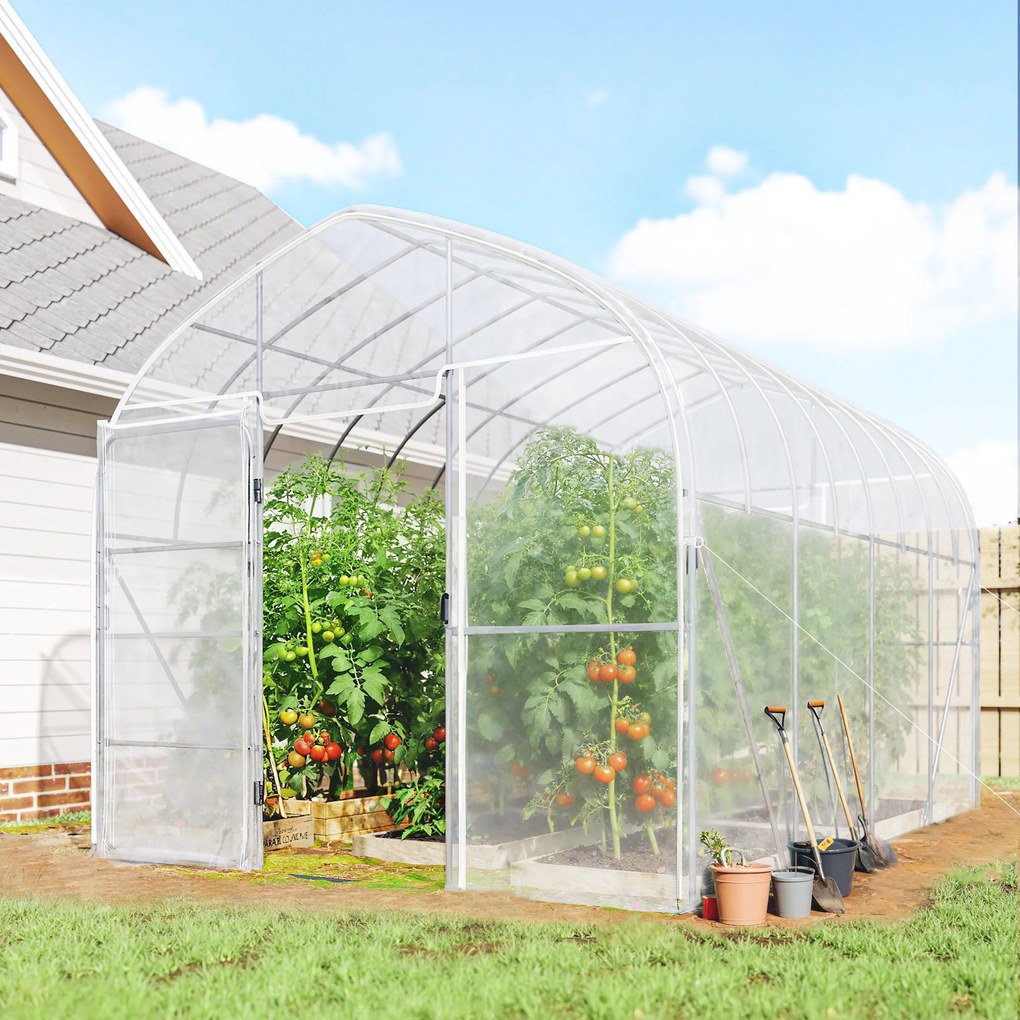 Outsunny Seră tunel cu învelitoare PO, 2 uși cu balamale, seră încălzită cu structură optimizată, transparentă | Aosom Romania