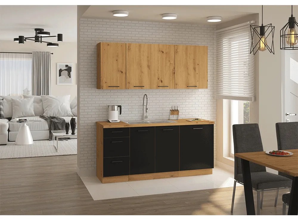 Dulap inferior de bucătărie Meriel 80 D 2F BB (negru + Stejar artisan). 1033974