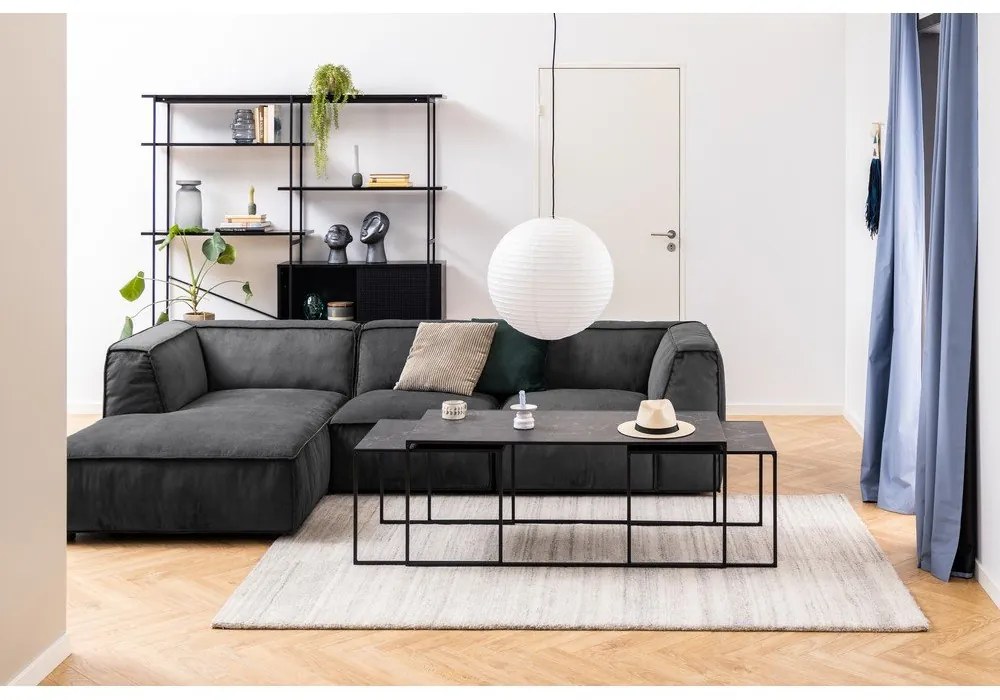 Măsuțe de cafea negru-mat 3 buc. cu blat cu aspect de marmură 60x120 cm Infinity – Actona