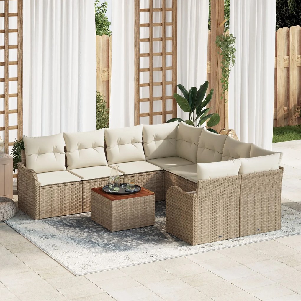 vidaXL Set de Canapea de Grădină 9 pcs Bej, alb Mare Ratan