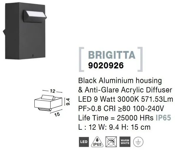 Aplica LED pentru iluminat exterior IP65 BRIGITTA