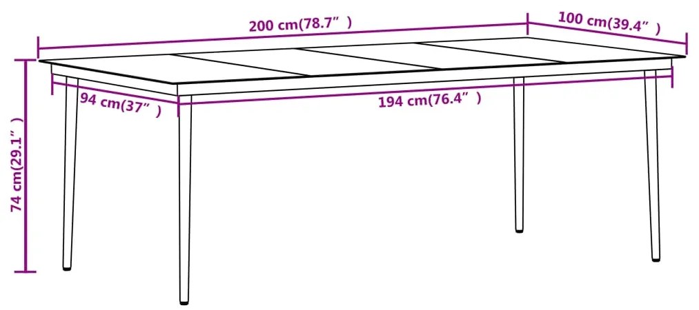 Set mobilier de gradina cu perne, 9 piese, poliratan si sticla Alb si negru, Lungime masa 200 cm, 9