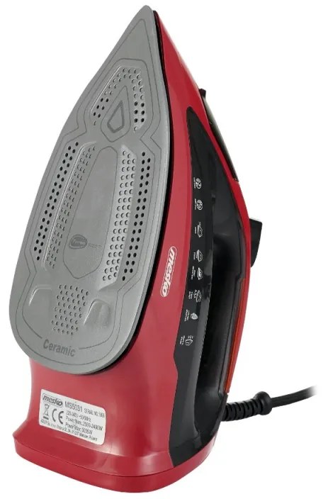 Fier de calcat Mesko MS 5031, 3000W, Placa ceramica, Oprire automata, Sistem anti-calcar, Rosu/Negru