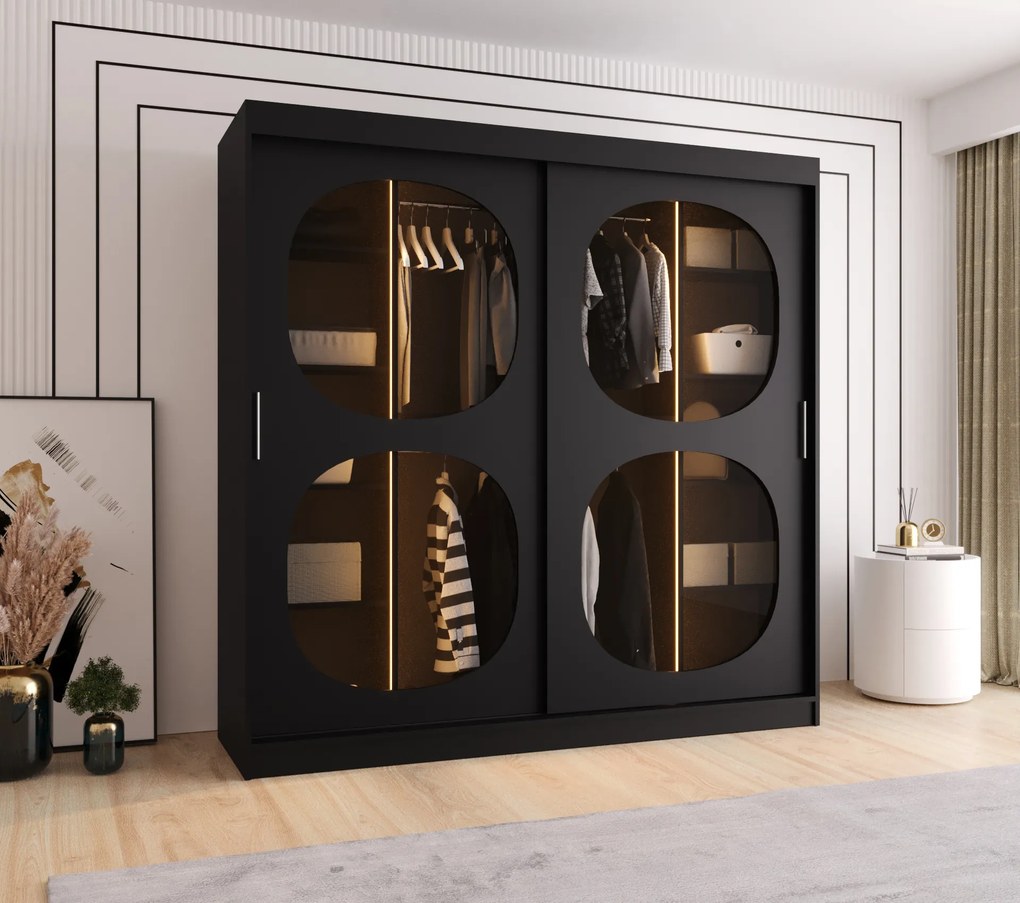 Dulap de haine 200 cm Boomer 2 (Negru) (cu iluminat). 1126268
