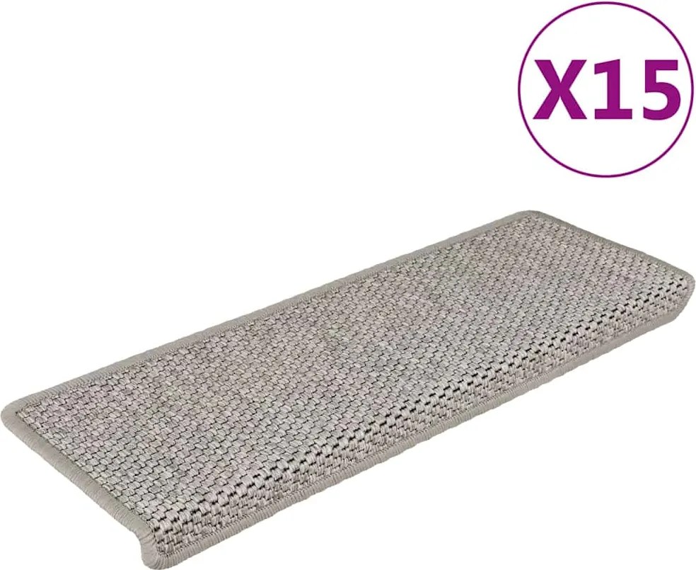 vidaXL Covorașe autoadezive scări, 15 buc., argintiu, 65x21x4cm, sisal