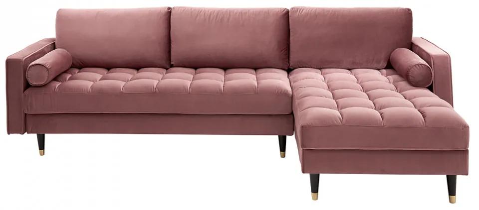 Canapea cu colt roz din catifea si lemn 260 cm Cozy II Invicta Interior