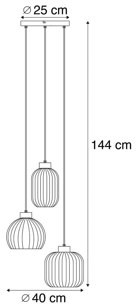 Design hanglamp zwart met smoke glas 3-lichts - Ana