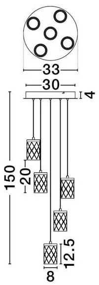 Lustra aurie cu 5 pendule LED PHOS