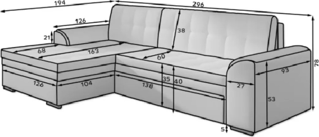 Coltar extensibil stanga 4 locuri, ELTAP, Sorento, 296x194x78 cm, lemn/poliester, gri inchis/gri