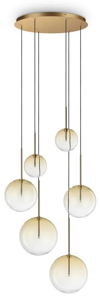 Lustra cu 6 pendule EQUINOXE SP6 antique brass/ faded amber