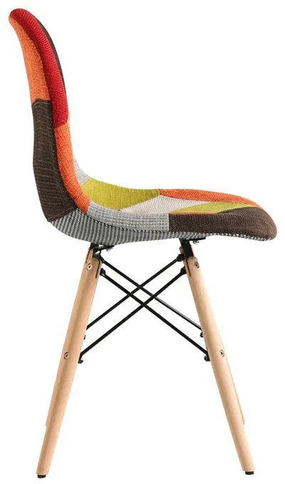 SCAUN JOY, MODEL PATCHWORK ORANGE, SEZUT TAPITAT TEXTIL, PICIOARE LEMN