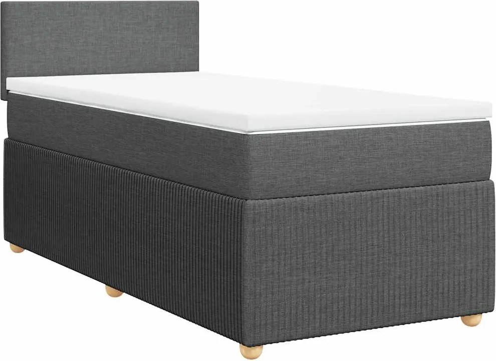 vidaXL Pat box spring cu saltea, gri închis, 90x190 cm, textil