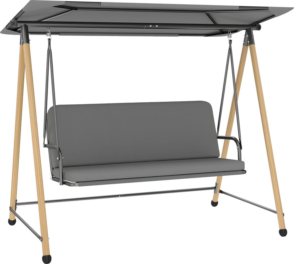 Outsunny Balansoar de Grădină cu 3 Locuri, cu Copertină Reglabilă Impermeabilă și Pernă Detașabilă, Capacitate Maximă 360 kg, 208 x 125 x 180 cm, Gri | Aosom Romania