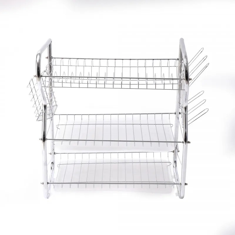 Resigilat: Uscator de vase Rosberg R53000O, 3 nivele, Tavi detasabile, Suporturi pahare si ustensile, Crom