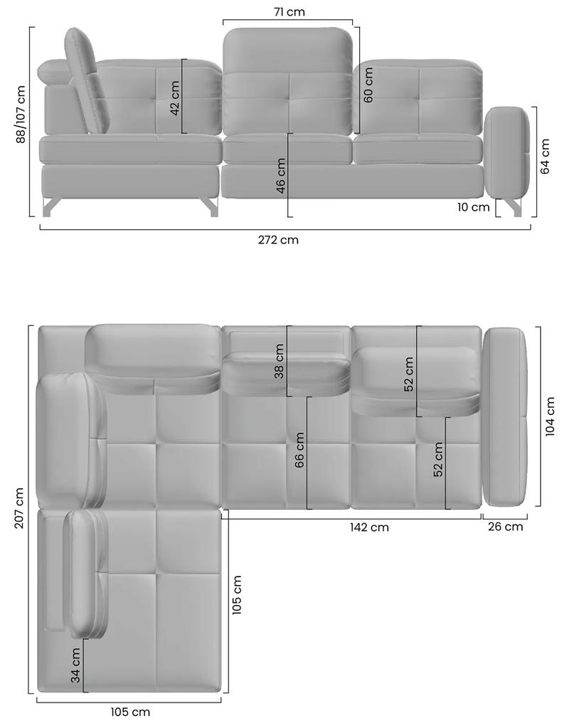 Canapea de colț cu funcție de dormit Belavio L Dreapta - maro Crown 4