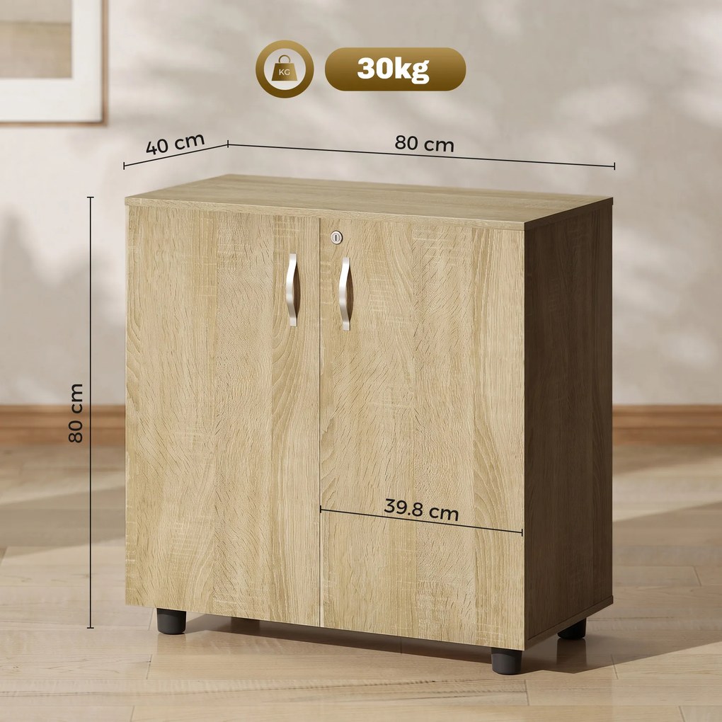 Vinsetto Dulap pentru documente cu încuietoare, 2 uși și raft intern, 80x40x80 cm, culoare stejar | Aosom Romania