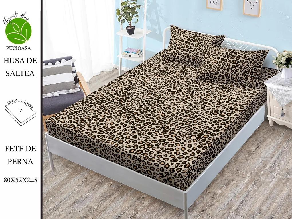 Husa de pat cu elastic 180x200 din Bumbac Finet + 2 Fete de Perna - Leopard