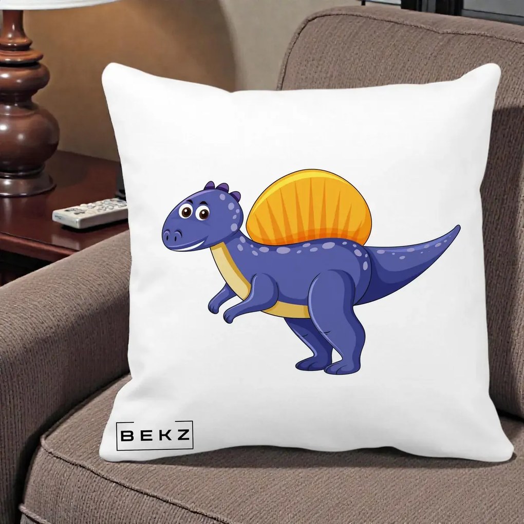 Perna Decorativa Spinozaur Kawaii, 40x40 cm, Alba Mata, Husa Detasabila, Perna Inclusa, BEKZ®