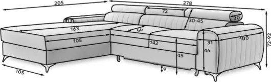Colțar lemn masiv Gray Extensibil Ladă de Depozitare Personalizabil, 278 × 205 × 92 cm - Nube 45, Stânga
