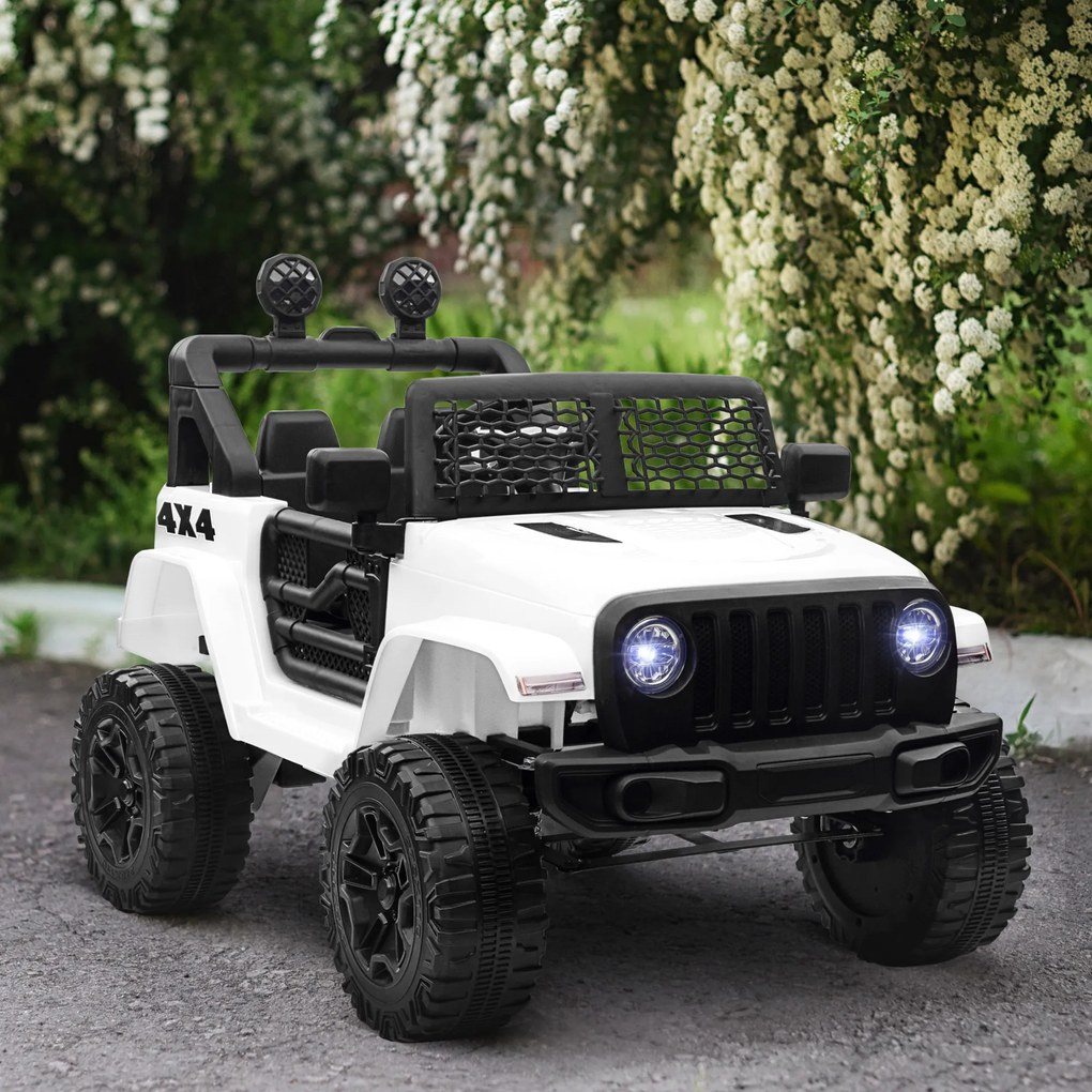 HOMCOM Masina Electrica pentru Copii Jeep Off-Road cu Telecomanda, 2 Viteze 3-5km/h, 100x65x72 cm, Alb | Aosom Romania