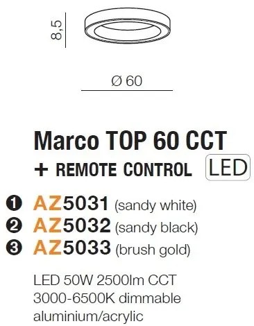 Lustra LED cu telecomanda design slim circular MARCO TOP 60 CCT WH
