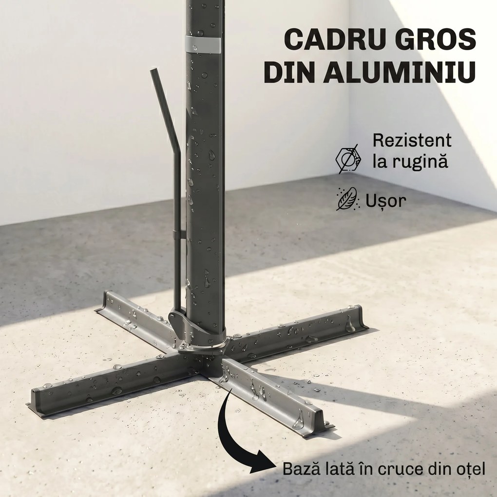 Outsunny Umbrelă Suspendată 3.6x3 m Rotativă și Inclinabilă Gri Deschis | Aosom Romania