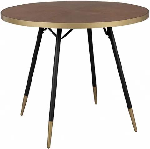 Masa dining rotunda din lemn cu bordura aurie din metal 91 cm Denise White Label