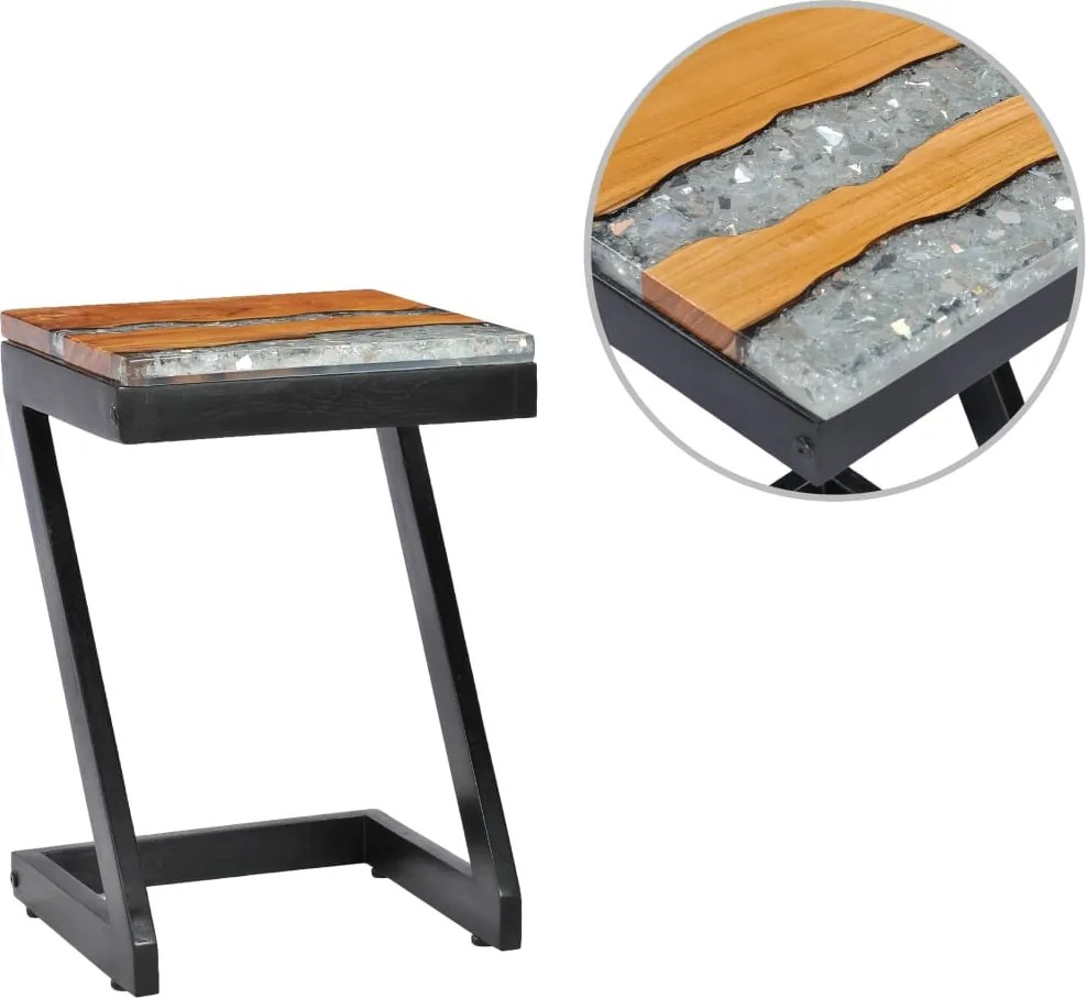 vidaXL Măsuță de cafea, 30 x 30 x 50 cm, lemn masiv tec și polirășină