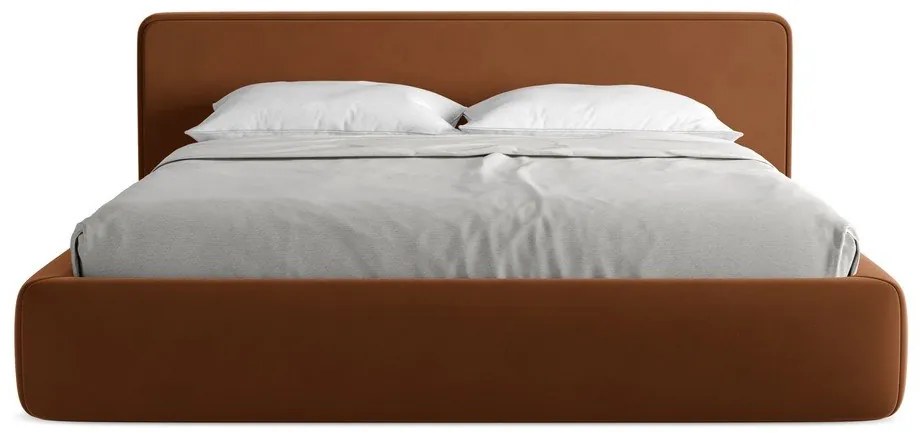 Pat matrimonial teracotă tapițat cu spațiu de depozitare cu somieră 180x200 cm Kiana – Makamii