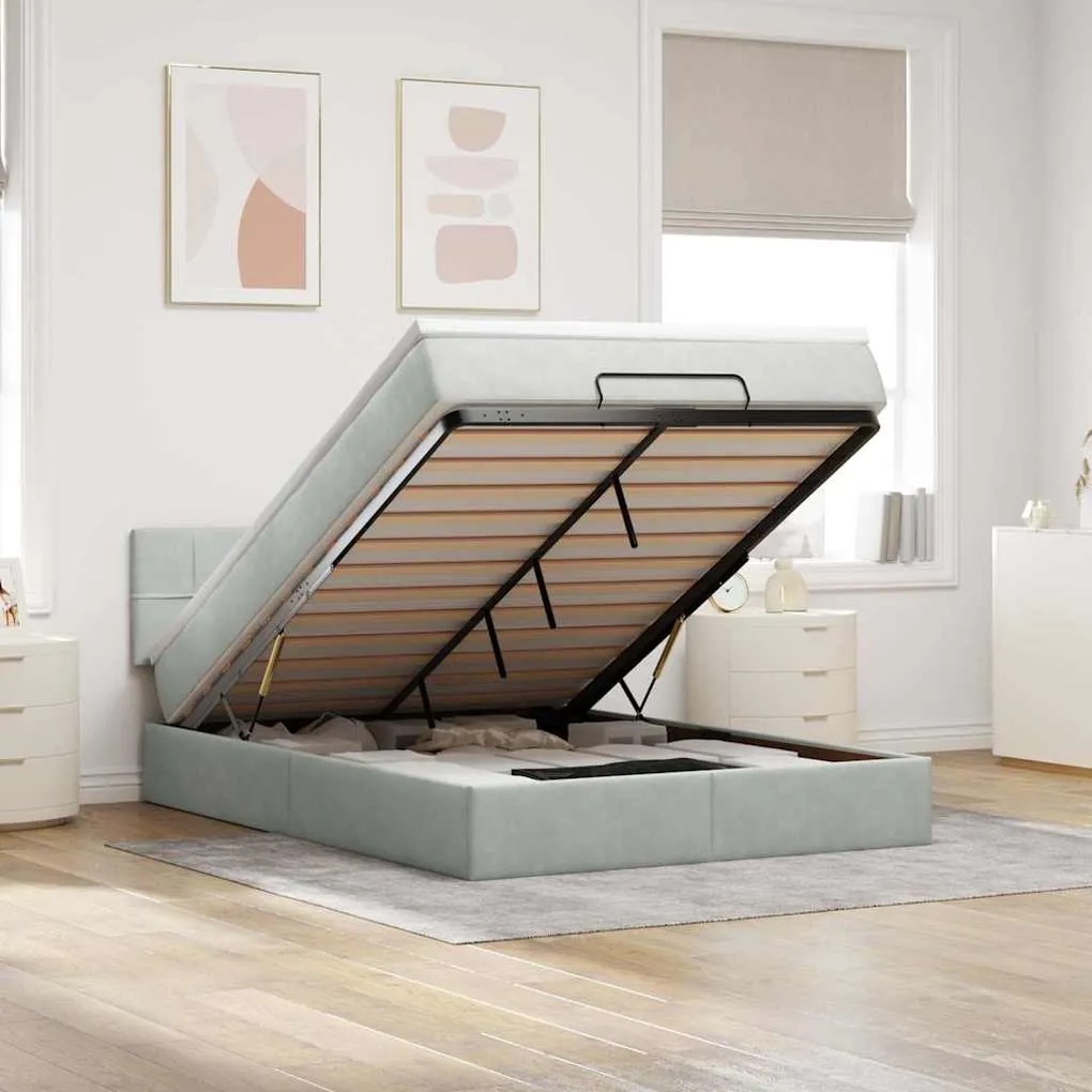 vidaXL Cadru de pat otoman cu saltea Gri deschis 140x200cm catifea