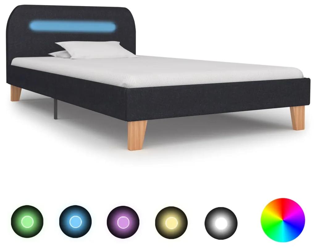 280891 vidaXL Cadru pat cu LED-uri, gri închis, 90x200 cm, material textil