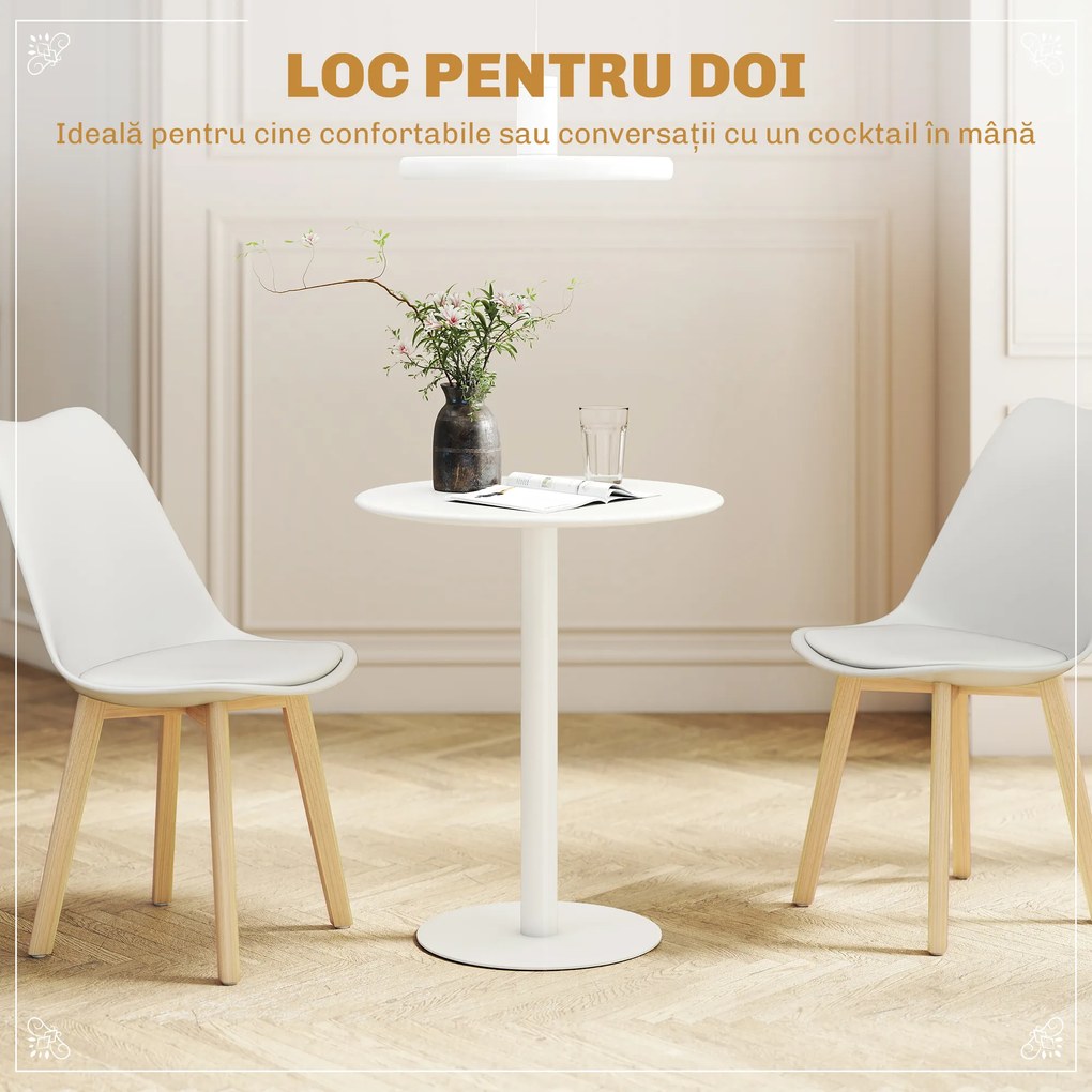 HOMCOM Masă de Dining Rotundă și Modernă pentru 2 Persoane din Oțel, Albă | Aosom Romania