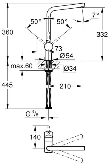 GROHE 31375000 - Baterie pentru chiuvetă A, 360 mm, crom lucios